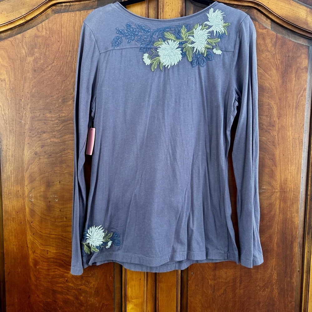 NEW NWT Johnny Was Gray Floral Embroidered Long Sleeve Top Size Large L - Picture 2 of 4